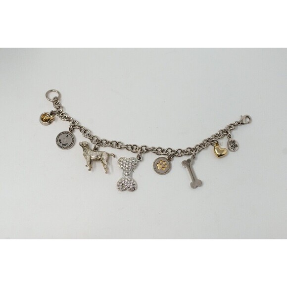 I LOVE MY DOG Charm Bracelet crytal bow bone Silver Tone  little gifts 7.25" - Picture 1 of 4